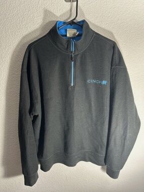 Cinch Sweatshirt Mens L Black Quarter Zip Waffle Lined Embroidered MWK1019002